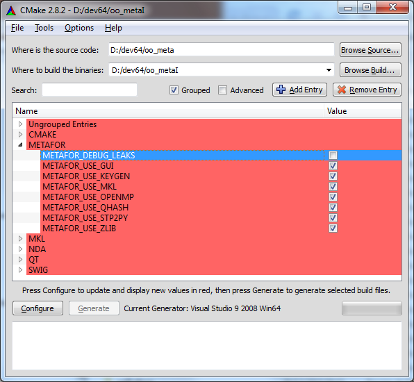 Activer l'option METAFOR_DEBUG_LEAKS